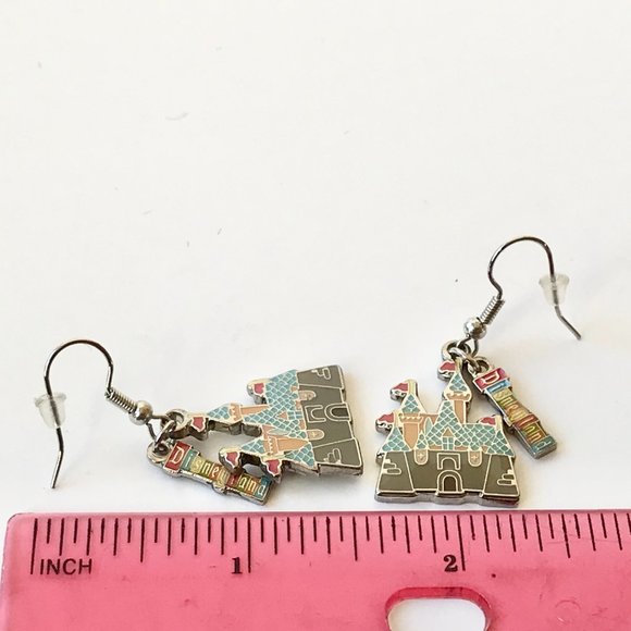 Vintage Disney Cinderella Castle Charm Earrings Disneyland Sleeping Beauty - Picture 10 of 10